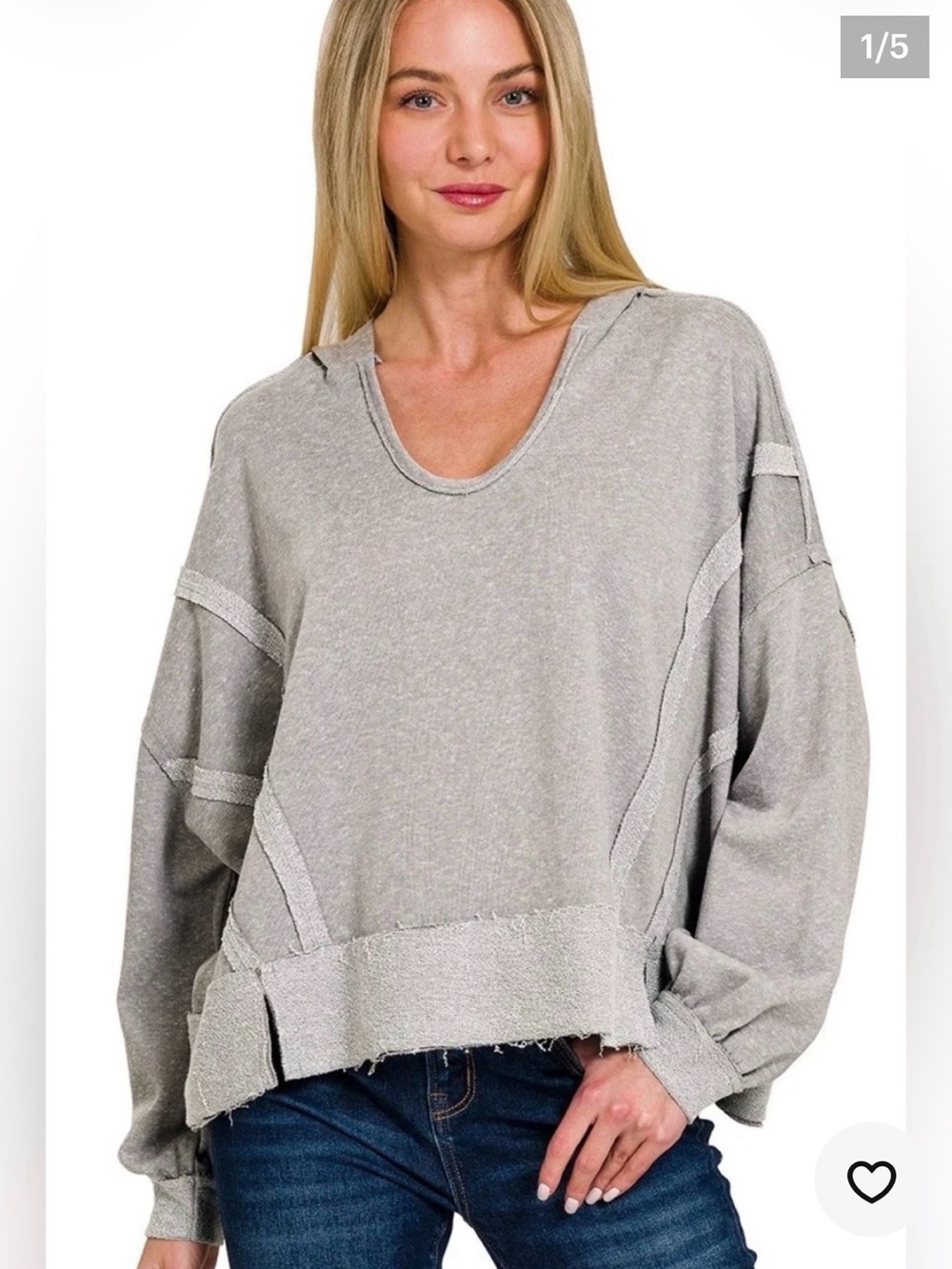 Zenana Outfitters Raw-Hem Relaxed Pullover Sweatshirt - Light Gray